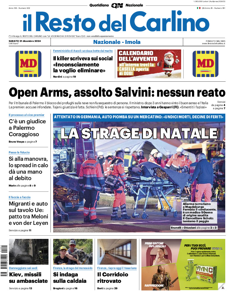 Prima-pagina-il resto del carlino-edizione-di-oggi-20241221